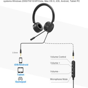 New Bee USB Headphone Foldable Headphones with Retractable Noise Canceling Mic Headset for Meetings Call Center